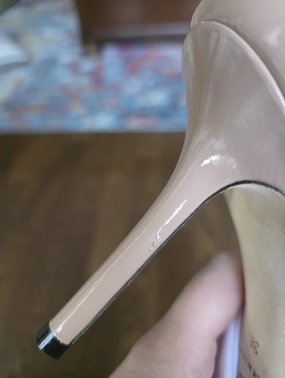Jimmy Choo Nude Patent Leather Pearl-Embellished Pointed Toe Heels - Picture 6 of 6